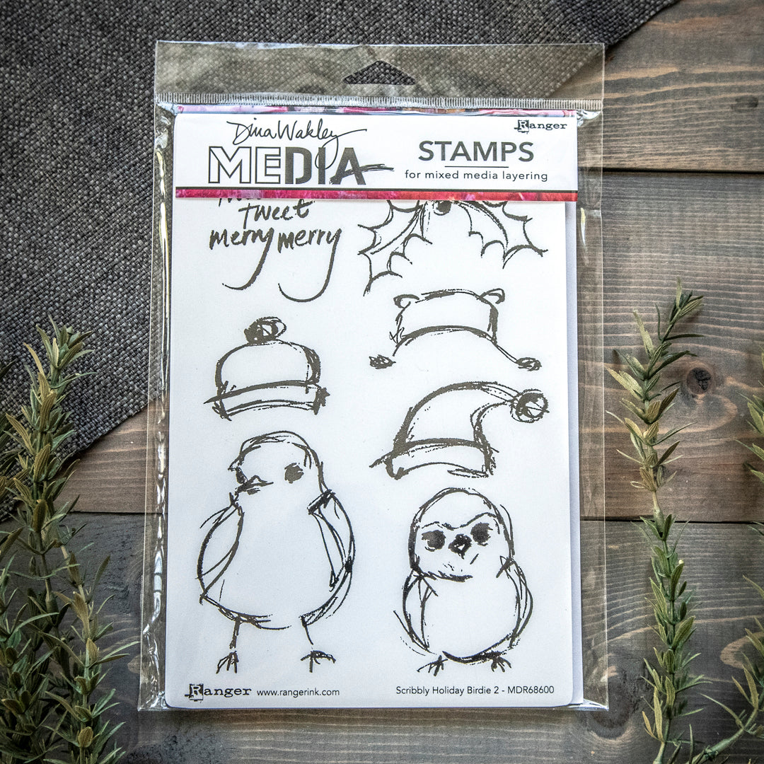 Dina Wakley Scribbly Holiday Birdie Stamp Set 2 by Ranger Ink