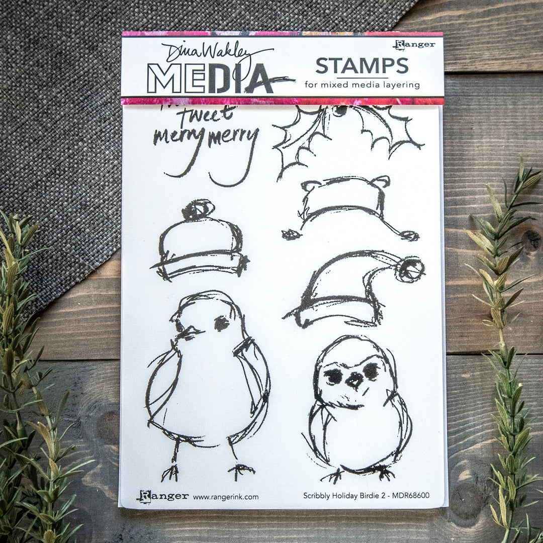 Dina Wakley Scribbly Holiday Birdie Stamp Set 2 by Ranger Ink