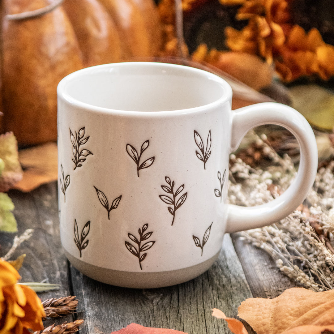 Brown Leaves Stoneware Coffee Mug