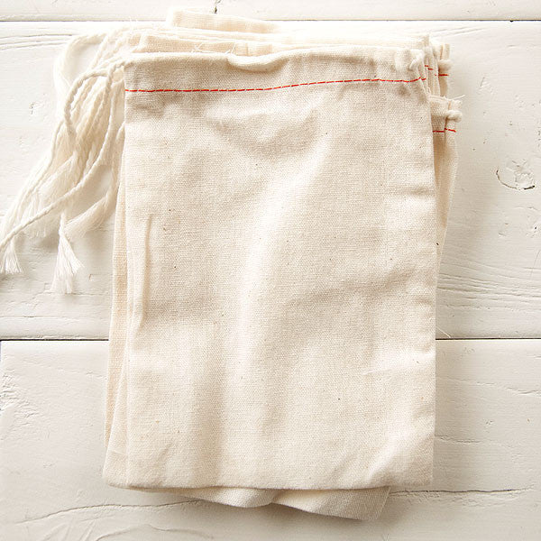 Cotton Fabric Drawstring Bags with Red Stitching 4 x 6