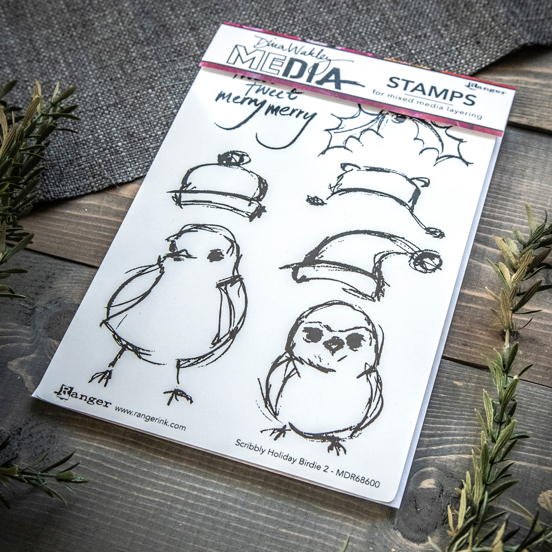 Dina Wakley Scribbly Holiday Birdie Stamp Set 2 by Ranger Ink